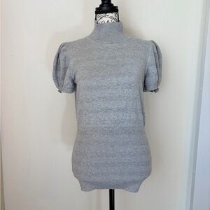 Express Design Studio Silver/Grey short Sleeve Puff Sleeve Fitted Sweater